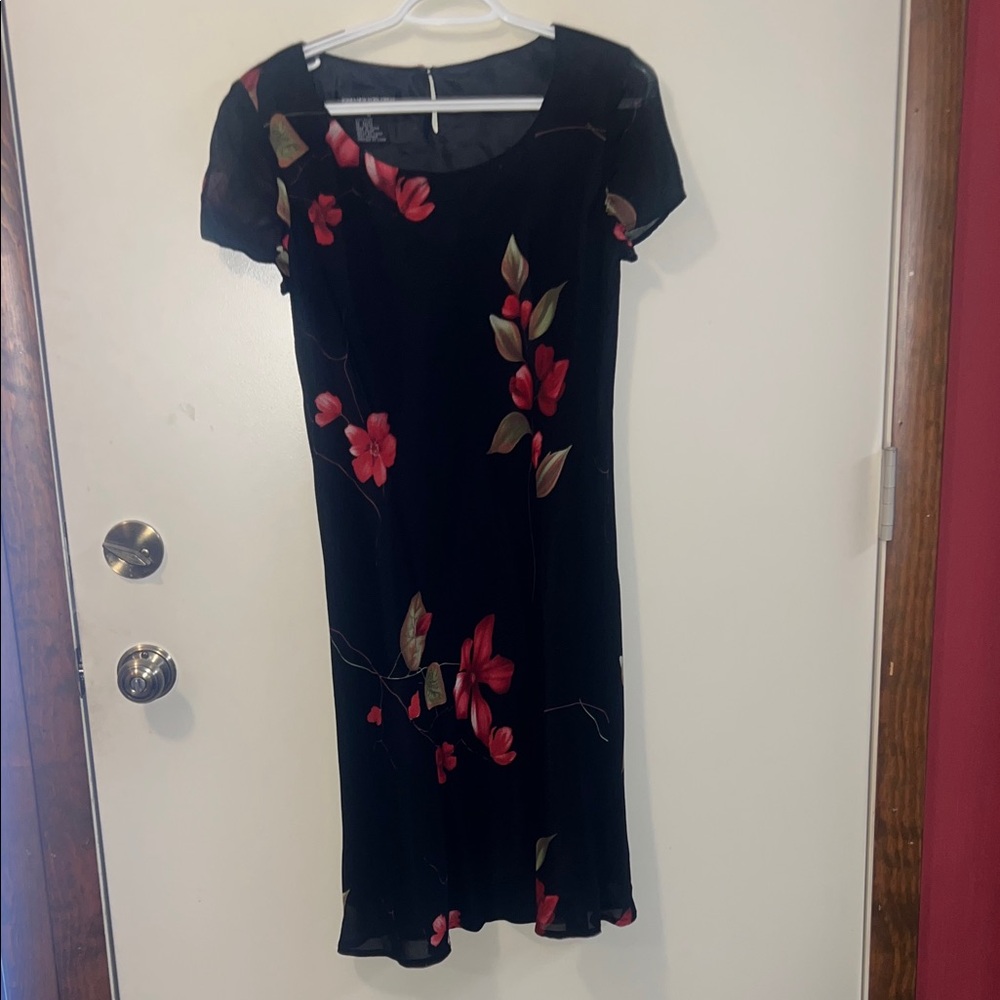 Jones New York Black Midi Dress with Red Floral Print